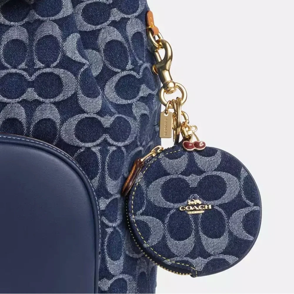 Last one! New Coach CZ256 Circular Coin Pouch Bag Charm In Signature Denim